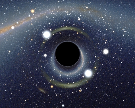 Black Hole Gravitational distortions caused by a black hole in front of the Large Magellan cloud.